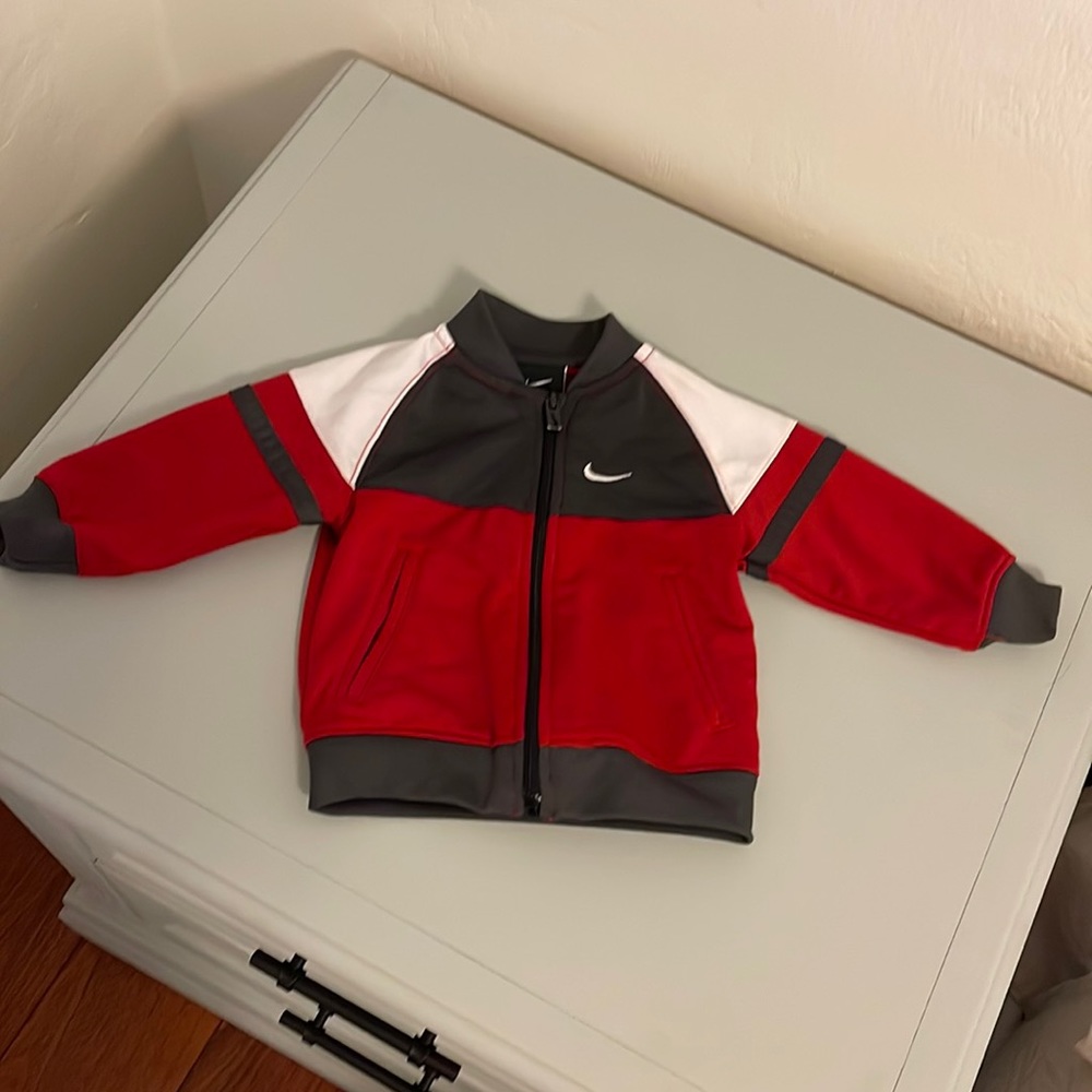 Red, White, and Gray Nike 12M Zip Up Jacket